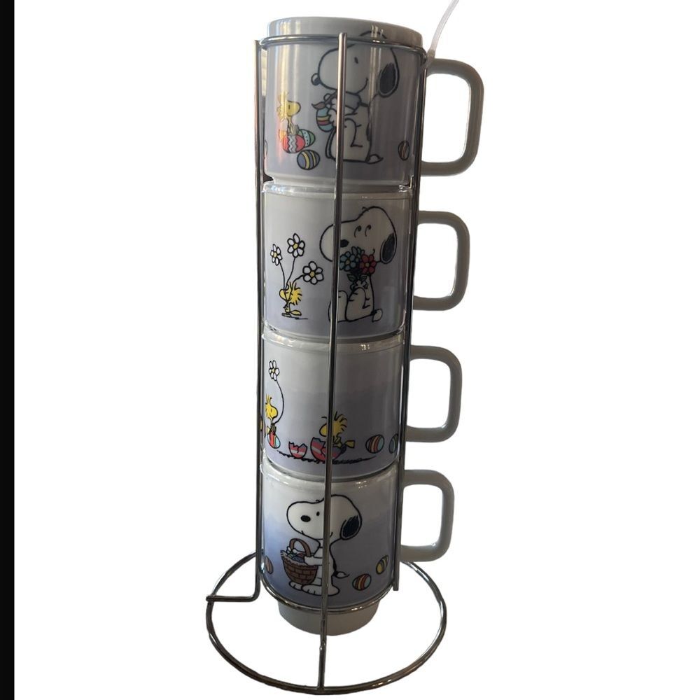 Peanuts Snoopy Mugs Stacked Ceramic Coffee Easter Tea Coco Set of 4 NEW